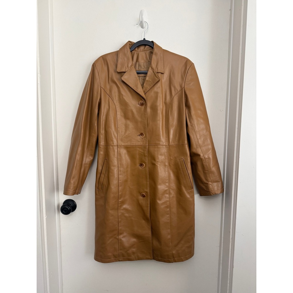 Specchio Italia Tan Leather Trench Coat Made in Italy Vera Pelle Mid Length L